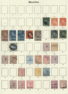 Mauritius: 1858-1935, Collection Of Mint And Used Stamps On Old Album Leaves, From 1858 (4d.) Green - Mauricio (...-1967)