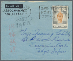 Nigeria: 1956/1963 (ca.), AEROGRAMMES: Accumulation With More Than 400 Unused And Used/CTO 6d. 'Bron - Nigeria (...-1960)