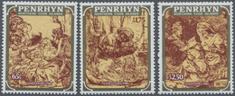 Penrhyn: 1986, Christmas Complete Set Of Three With Different Rembrandt Copperplate Engravings In A - Penrhyn