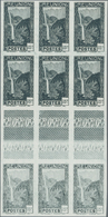 Reunion: 1933, Definitive Issue 'Salazie Waterfall' 15c. Lot Of 30 IMPERFORATE Stamps In Two Blocks/ - Ungebraucht
