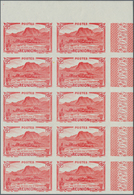 Reunion: 1933, Definitives "Views", 50c. Red "Piton D'Anchain", Lot Of 42 IMPERFORATE Stamps Within - Ongebruikt