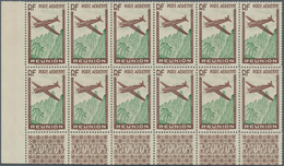 Reunion: 1938, Airmails, 12.65fr. Brown/green Showing Variety "Missing Value", 74 Stamps Within Unit - Nuevos