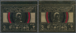 Schardscha / Sharjah: 1970 (ca.), Prominent Persons 'In Memoriam President NASSER' Gold Foil Stamps - Schardscha