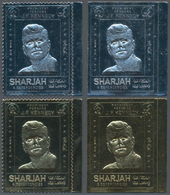 Schardscha / Sharjah: 1970 (ca.), Prominent Persons 'J. F. KENNEDY' Gold And Silver Foil Stamps Inve - Schardscha