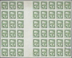 Tunesien: 1931, 5c. Bright Green, Imperforate Gutter Block Of 48, Unused No Gum, Four Stamps Oblit. - Lettres & Documents