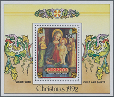 Thematik: Malerei, Maler / Painting, Painters: 1992, PENRHYN: Christmas Miniature Sheet With Paintin - Otros & Sin Clasificación