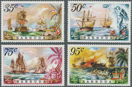 Thematik: Schiffe / Ships: 1975, BARBUDA: Naval Battles Complete Set Of Four With Different Battle S - Barcos