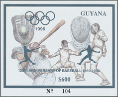 Thematik: Sport-Baseball / Sport-baseball: 1993, Guyana. Lot Of 100 SILVER Blocks $600 Olympic Games - Base-Ball