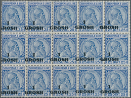 Albanien: 1914, Skanderbeg 25q. Blue/ultramarine Surch. ‚1 / GROSH‘ In A Lot With Approx. 800 Stamps - Albanië