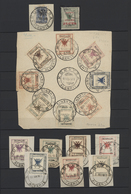 Albanien - Lokalausgaben: 1916/1918, Korca, Used Assortment Of 17 Stamps Incl. French Administration - Albanië