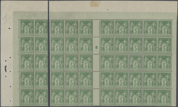 Frankreich: 1898, Sage 5c. Bright Yellow-green, "N Sous B", Former Gutter Pane Of 100 Stamps (split - Otros & Sin Clasificación