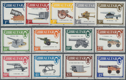 Gibraltar: 1987, Definitives 'Heavy Artillerie' Complete Set Of 13 From 1p. To £5 In Part Sheets Wit - Gibraltar