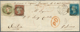 Großbritannien: 1851/1859, Group Of Four Covers To Foreign Destinations, Incl. Embossed Issue 6d. Sq - Autres & Non Classés