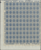 Italien: 1895, 25c. Blue, Complete (folded) Pane Of 100 Stamps With Marginal Inscriptions, Unmounted - Nuevos