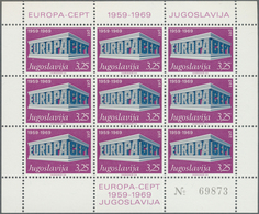 Jugoslawien: 1969, Europa-CEPT In A Lot Of Twelve Sheetlet Sets Of 2nd Printing And Additional Eight - Gebruikt