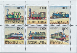 Jugoslawien: 1992, Steam Trains, 165 Se-tenant Mini-sheets, Unmounted Mint. Michel Nos. 2548/53 (165 - Usados