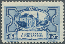 Liechtenstein: 1925, Freimarke ‚Regierungsgebäude‘ 1½ Fr. Blau Bestand Mit 40 Werten Alle Ungebrauch - Lettres & Documents