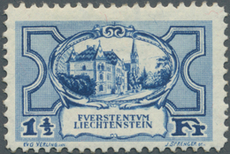 Liechtenstein: 1925, Freimarke ‚Regierungsgebäude‘ 1½ Fr. Blau Bestand Mit 40 Werten Alle Ungebrauch - Brieven En Documenten