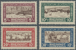 Liechtenstein: 1928, Rheinnot Kompletter Satz (4 Werte) Bestand Mit 21 Sätzen Alle Ungebraucht Mit F - Lettres & Documents