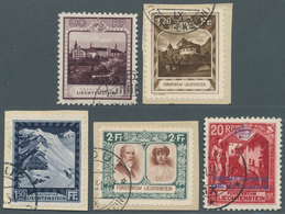 Liechtenstein: 1930 Lot Von Ca. 50 Gestempelten 'Kosel'-Marken Aller Wertstufen, Dabei Bessere Zähnu - Covers & Documents