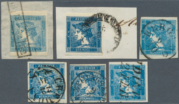 Österreich: 1851, Sauberes Konvolut Mit 15 "Blauen Merkuren", Davon 6 Auf Briefstücken. Dabei Sind A - Otros & Sin Clasificación
