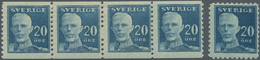 Schweden: 1920, King Gustaf V. Full Face 20öre Blue In A Lot With 25 Stamps Incl.14 Stamps Vert. Per - Unused Stamps
