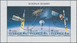 Schweden: 1991, Europa-CEPT ‚Europe In Space‘ 4kr. Se-tenant Strip/3 (Space Shuttle And Satellites) - Neufs