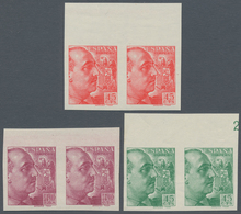 Spanien: 1939/1940, General Franco Definitive 45c. Red Lot With 16 IMPERFORATE Stamps In Pairs Or St - Usados