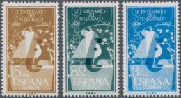 Spanien: 1955, 100 Years Spanish Telegraphy Complete Set Of Three In A Lot With Approx. 140 Sets Wit - Oblitérés