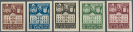 Spanien - Zwangszuschlagsmarken Für Barcelona: 1942, Town Hall Of Barcelona Set Of Five IMPERFORATE - Impuestos De Guerra
