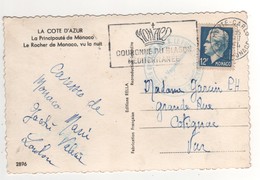 Timbres , Stamps à 12 F Sur Cp , Carte , Postcard Du 21 IV38  Cachet " Service Du Courrier De SAS Le Prince De Monaco." - Covers & Documents