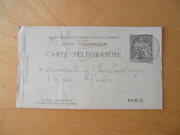 CACHET TELEGRAPHE BLEU PARIS AV. DE L'OPERA Sur PNEUMATIQUE CARTE-TELEGRAMME TYPE CHAPLAIN 30c - Pneumatische Post