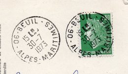 1973--cachet Manuel  BEUIL -06  Type Marianne Scheffer  Sur Cpm  Gorges Du Cians - Multivues - Manual Postmarks