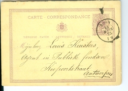 Carte Correspondance AS CàD Boom 1873  à Louis Keusters Agent In Publieke Fondsen Antwerpen Entier Postal Postwaardestuk - Letter-Cards