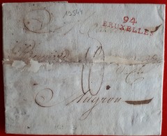 19544# DYLE LETTRE Obl 94 BRUXELLES 1803 33mm ROUGE DEPARTEMENT CONQUIS BELGIQUE BRUSSEL Pour MUGRON LANDES - 1792-1815: Départements Conquis