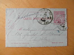 PNEUMATIQUE CARTE-LETTRE TYPE CHAPLAIN 30c ROSE CACHET TELEGRAPHE PARIS 80 RUE DU BAC - Pneumatiques