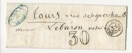 Lettre De 1855 - St Mihiel à Tours - Cachet Double Trait 30 - 1859-1959 Brieven & Documenten
