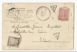 Carte Postale (1904) Pour Belleville Sur Saone - Affranchie à 10 Cts Et Taxée à 10 Cts - 1859-1959 Brieven & Documenten