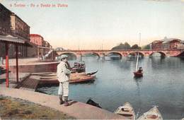 08562 "TORINO - PO E PONTE DI PIETRA" ANIMATA, BARCHE. CART NON SPED - Ponti