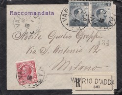 R321 - Bustina Raccomandata Del 1912 Da Vaprio D'Adda A Milano Con Cent 15+15 "Michetti" E Cent 10 "Leoni" - Marcofilie (Luchtvaart)