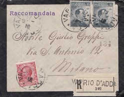 R321 - Bustina Raccomandata Del 1912 Da Vaprio D'Adda A Milano Con Cent 15+15 "Michetti" E Cent 10 "Leoni" - Storia Postale (Posta Aerea)