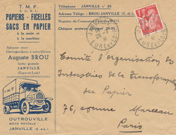256/27 - THEME CAMIONS -  FRANCE Enveloppe Illustrée TP Paix JANVILLE 1941 - Papiers Ficelles Brou à OUTROUVILLE - Trucks