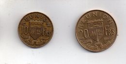 Sac X  : Monnaie Coin Lot De 2 - Ile De La Réunion 10 Francs 1962 Et 20 Francs 1964 - Reunión