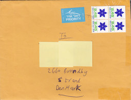 Israel 4x PRIORITY Labels Cover Brief BRØNDBY STRAND Denmark 2.45 Star Stern Etoille 4-Block - Cartas & Documentos