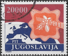 YUGOSLAVIA 1989 Air. Europe On Globe And Satellite - 20000d - Orange, Violet And Red FU - Airmail