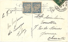 1917- C P A De Limoges  Affr. 5 C Semeuse  TAXEE  Paire De 5 C Taxe - 1859-1959 Covers & Documents