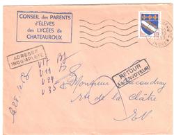 CHATEAUROUX Gare Indre Lettre Tarif Imprimé 10c Troyes Yv 1353 Griffes RETOUR à L'ENVOYEUR  ADRESSE INCOMPLETE Ob 1963 - Storia Postale