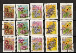 Afrique Du Sud 2000 - Fleurs - Petit Lot De 15 Dentelés Sur 2/3/4 Côtés - Marguerite- Violet - Pelargonium - Gazania - Vrac (max 999 Timbres)