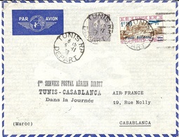 15-11-1938 - 1er Service Postal Aérien Direct / TUNIS-CASABLANCA / Dans La Journée-signés Par Les Pilotes - Luchtpost