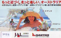 Télécarte  JAPON * QANTAS  * FEMME (2473) * AVIATION * AIRLINE Phonecard  JAPAN AIRPLANE * FLUGZEUG - Avions